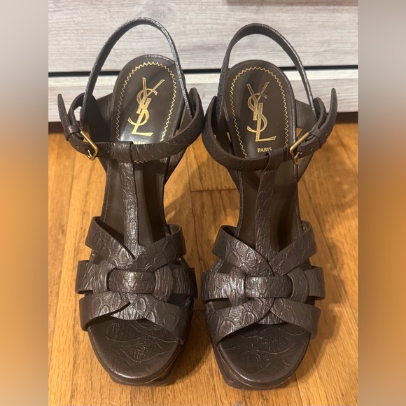 Yves Saint Laurent YSL Bronze Brune Tribute Sandals Heels - Picture 1 of 7